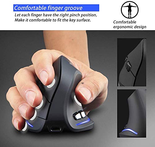 zelotes Souris sans Fil,Rechargeable,Réglage 3 DPI,6 Boutons,2.4GHz avec Nano-Récepteur,LED,Souris Ergonomique Verticale pour PC,Ordinateur Portable,Mac,Noir – Image 3