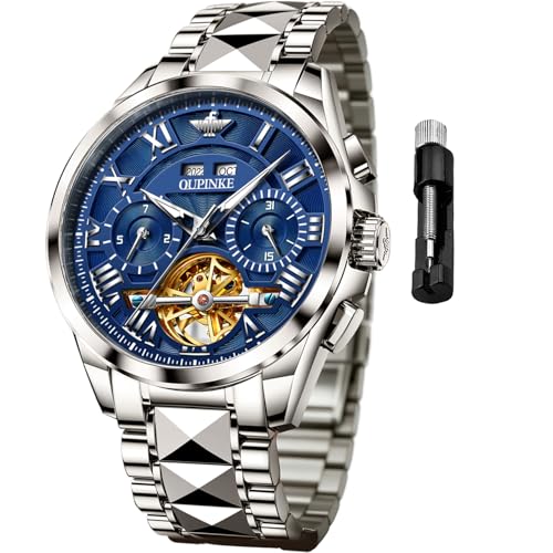 Image of OUPINKE Watches for Men Automatic Skeleton Self Winding Dress Wrist WatchBusiness Waterproof Luminous Tungsten