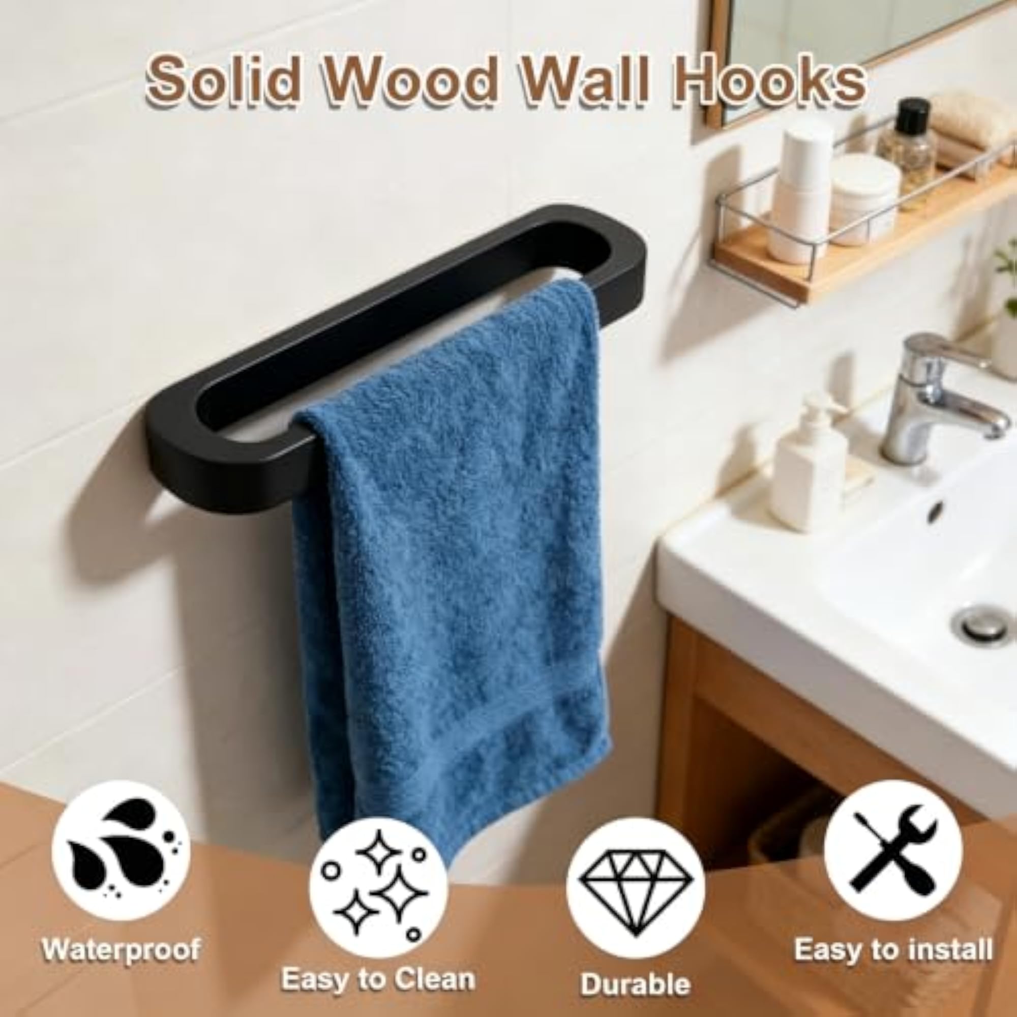 Small Wood Towel Rack Wall Mounted Towel Bar