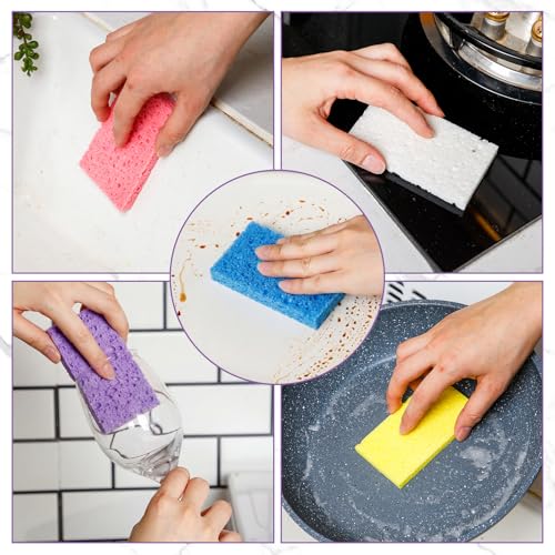 Image of Zhengmy 504 Pieces Sponges Bulk Sponges Kitchen Compressed Sponge Natural Dish Sponge Compressed Wood Pulp Cleaning Without Scratching for Kitchen Bathroom, 3.9 x 2.4 x 0.12 Inch (Multicolor)