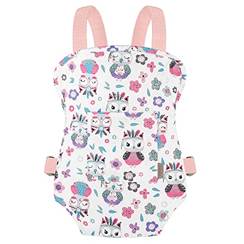 GAGAKU Doll Carrier Fits Stuffed Animal, IKEA Doll, Reborn Baby Doll, Bitty Baby, American Girl Doll up to 18 Inches, Doll Accessories â€“ Pink (Owl Pattern)