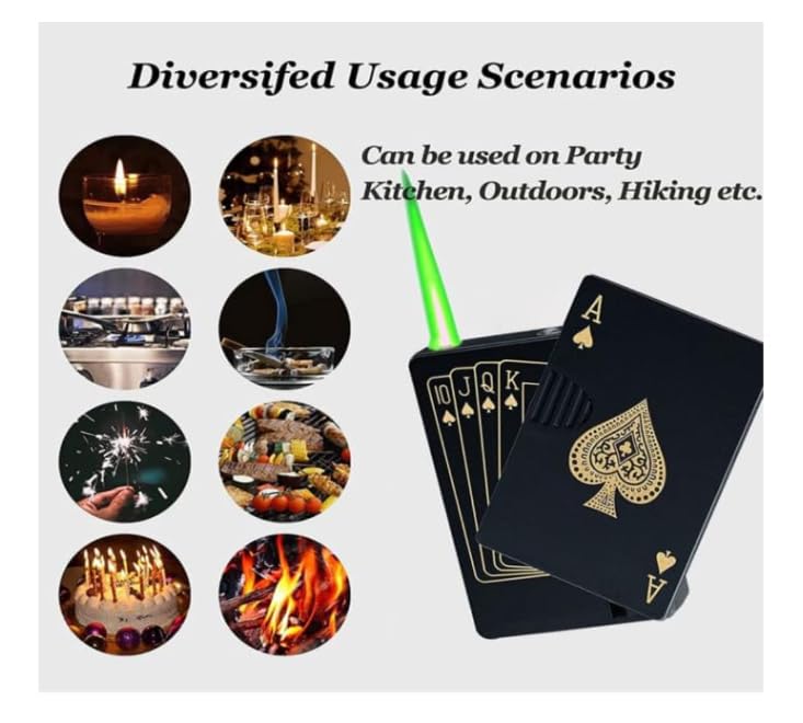 Image of Refillable Small Pocket Cigarette Lighter Metal Body Fuel Lighter Without Fuel Fill The Lighter with Oil Fuel for Outdoor Travel Utility Use (Poker Black)