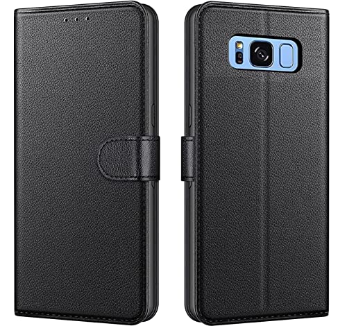 NWNK13 For Samsung Galaxy S8 Case Leather Wallet Book Flip Folio Stand View Magnetic Closure with Card Slots Cover for Samsung S8 Black