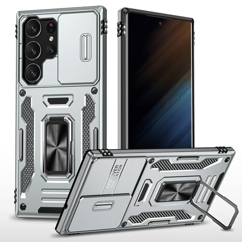 Coque Samsung S26 Plus antichoc argentée avec anneau rotatif et cache caméra