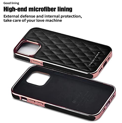 Image of PULOKA iPhone 14 Vegan Leather Back Cover Royal Diamond Pattern with Electroplated Case Compatible for Apple iPhone 14 6.1 inchinch - Black