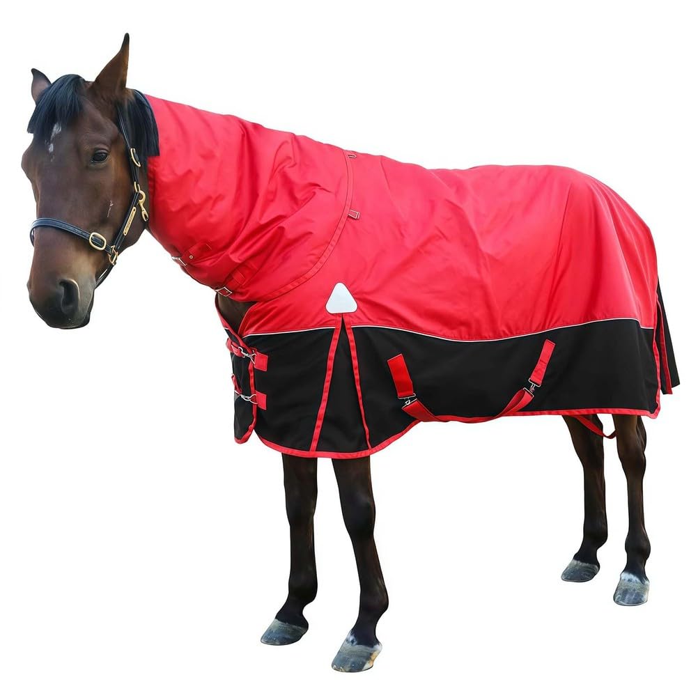 Manta de caballo, peso medio, impermeable, con cubierta de cuello desmontable, protección de invierno 1200D