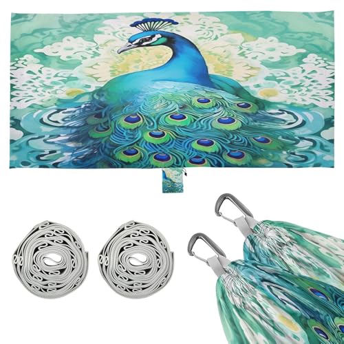 SDMKA Colorful Peacock Camping Hammock, 330 lbs with 2 Tree Straps, Carry Bag, Single Portable Hammock for Outdoor/Indoor, Hiking, Beach, Backpacking, Travel