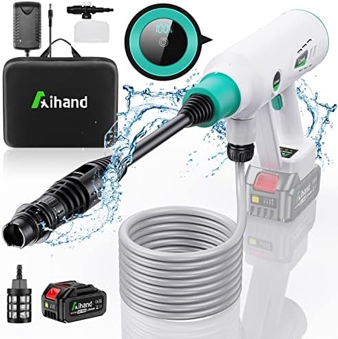 Portable Pressure Washer Aihand Max 900 PSI, 21V 4.0Ah Battery Powered Pressure Washer with 0-180°Nozzle, Cordless Power Washer with Accessories Kit for Cleaning Car, Floors Watering Flowers, White
