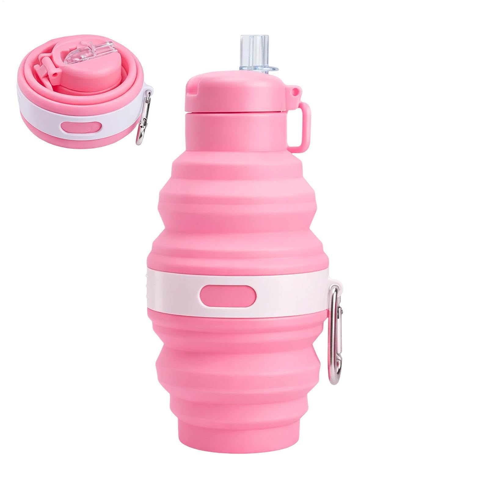 Botella de agua plegable antigoteo y taza deportiva reutilizable con pajita de viaje
