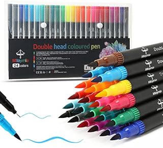 Mitoymia Dual Tip Brush Pens, Felt Tip Pens - Art Pens for kids and Adult Colouring Books,24 Colors Colouring Pens Art Markers Set,Art Supplies Fineliner Tip Brush Marker pens for Drawing Calligraphy