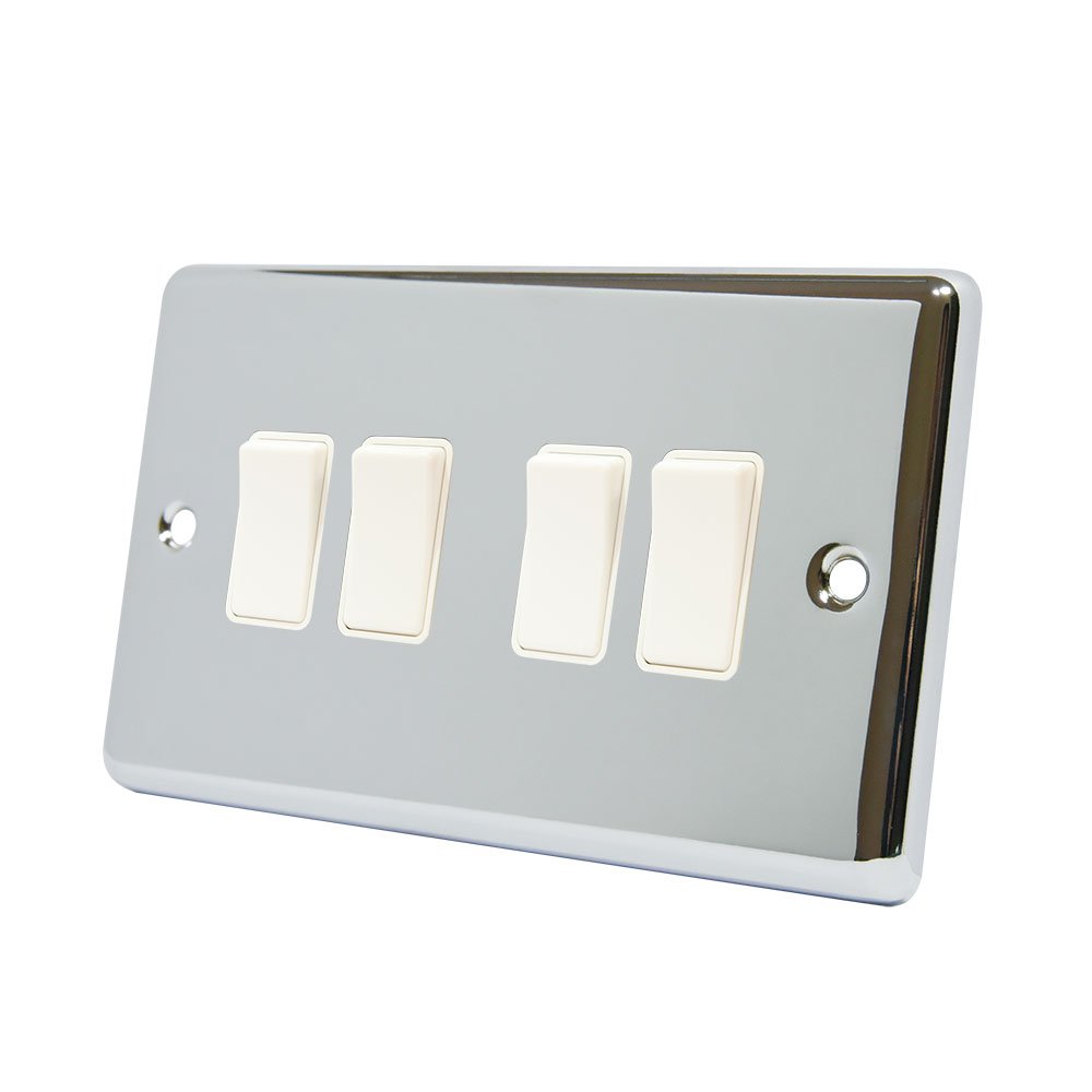 Alliance Electrical White/Light Aet Cpc4gswiwh 4 Gang 2 Way 10 A Classical Chrome Polished Insert Plastic Rocker Switch