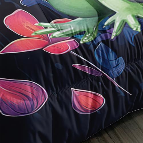 Image of AILONEN Red Mushroom Comforter Set, Boys Girls Twin Size Bed in a Bag,Cute Cartoon Frog Print Bedding Nature Forest Wild Fungus Comforter Set 3 Pieces, 1 Quilt and 2 Pillowcases