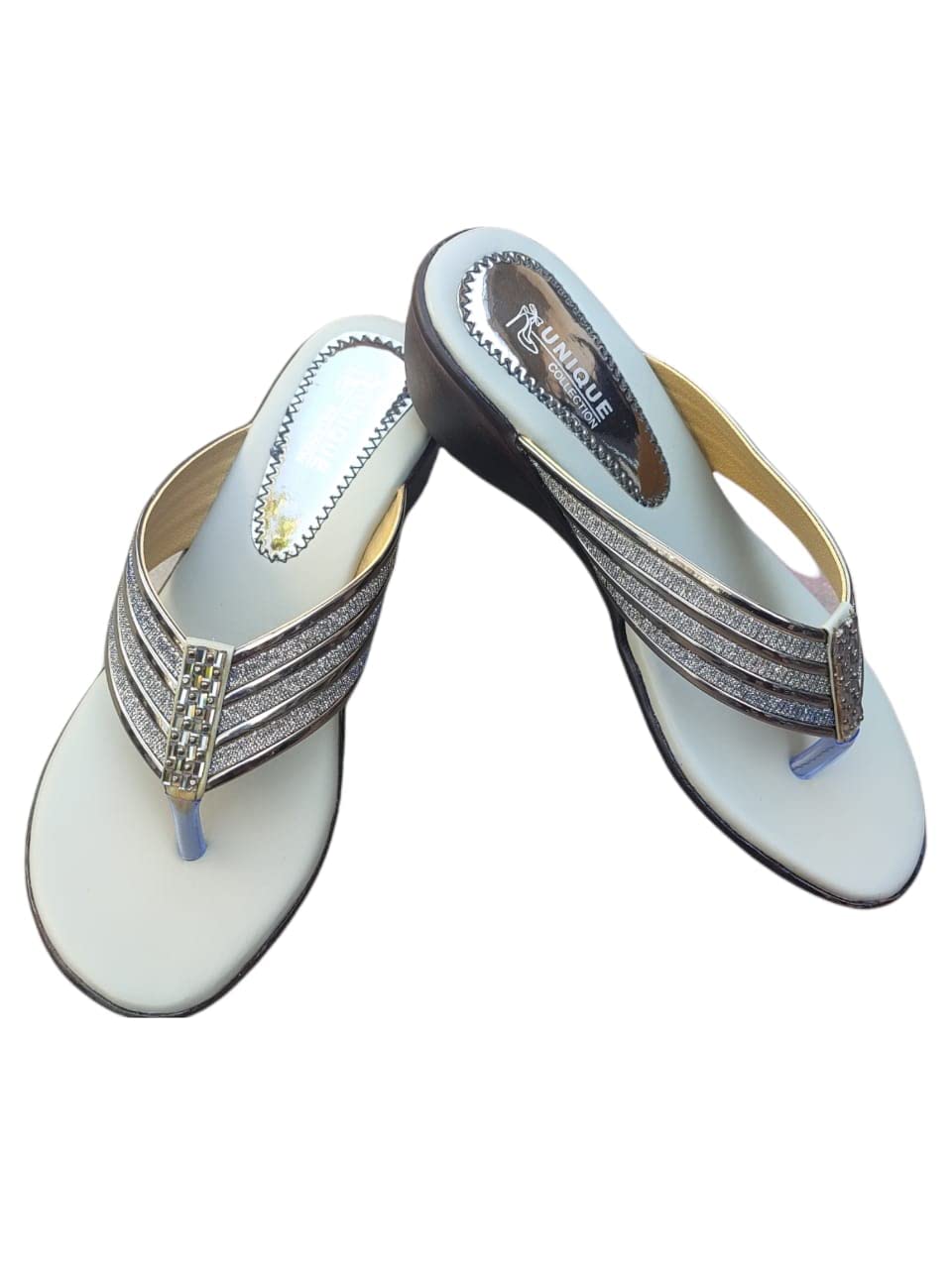 Unique collection Womens Party-wear Designer Wedding Slip-on Casual Wedge Fashion Sandal (GREY, numeric_8) (B09W4L4JN8) Amazon Price History, Amazon Price Tracker