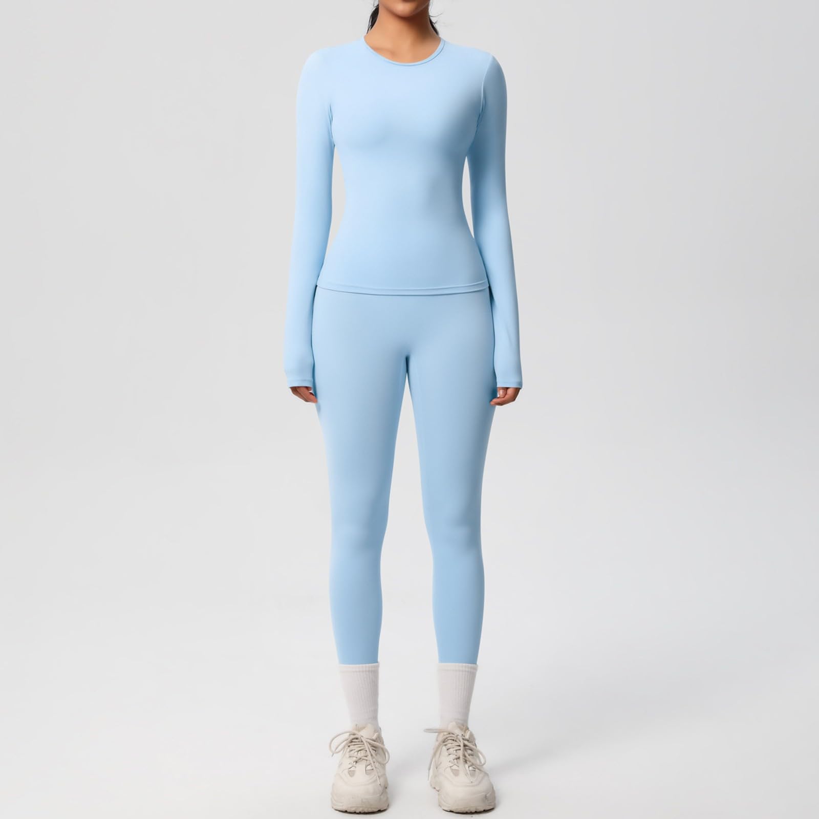 Générique Tenue de yoga respirante à manches longues et pantalon de couleur unie pour le fitness, la course à pied et l'exercice