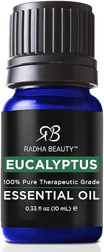Aceite esencial de eucalipto Radha Beauty 0.3fl oz  100% puro y de grado terapéutico, destilado de vapor para aromaterapia, relajación, ducha,