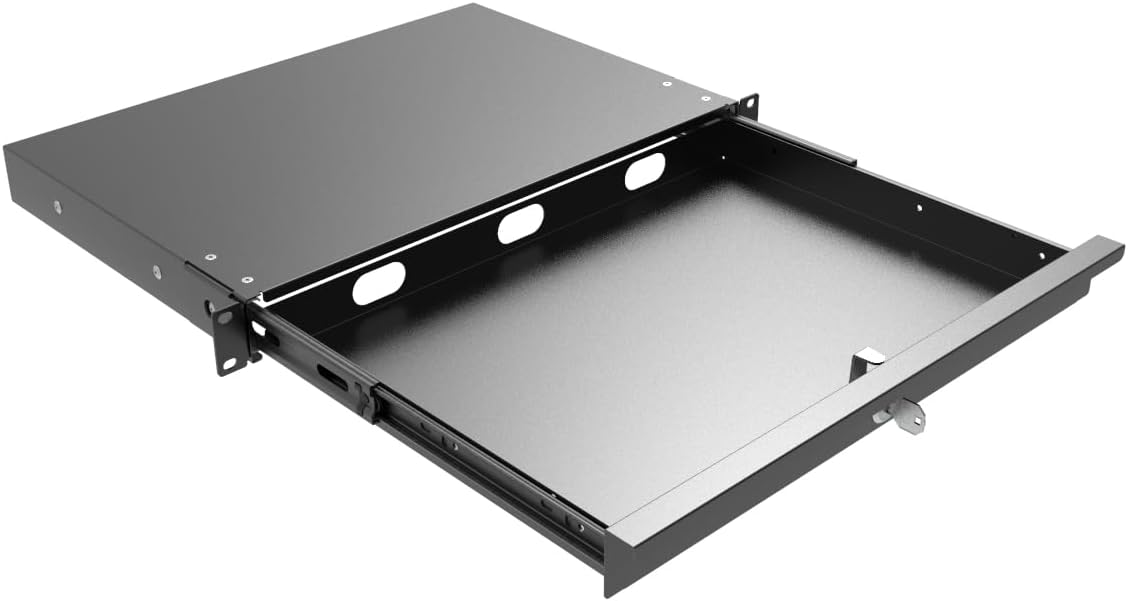 1U Server Cabinet Case 19 Inch Rack Mount Lockable Drawer with Key, 12.6 Inch Depth (1U)