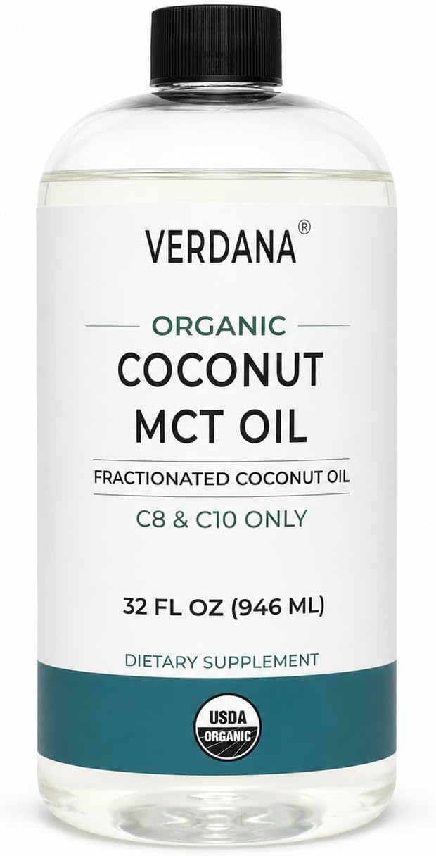 Verdana USDA Organic Coconut MCT Oil, 32 fl oz, Food Grade, C8 & C10 Only, Non-GMO, Kosher, Keto & Paleo Friendly, No Palm Kernel Oil
