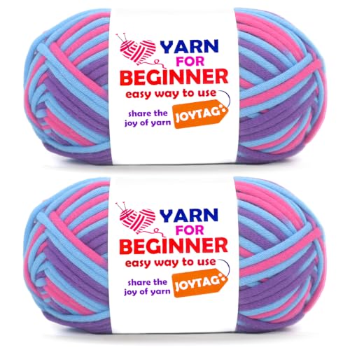 Image of 2 * 50g Rainbow Beginner Crochet Yarn for Crocheting and Knitting Multicolor Cotton Crochet Yarn for Beginners with Easy-to-See Stitches Cotton-Nylon Blend Easy Yarn for Beginners(Mermaid Tone)