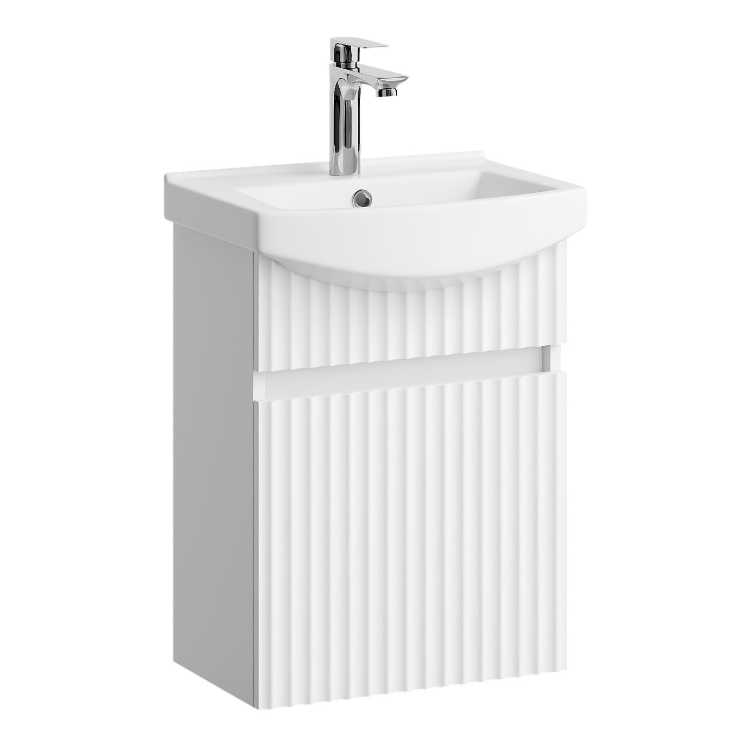 Planetmöbel Meuble sous lavabo Suspendu 45 cm avec Vasque en céramique, Blanc Mat, pour Petites salles de Bains et WC invités