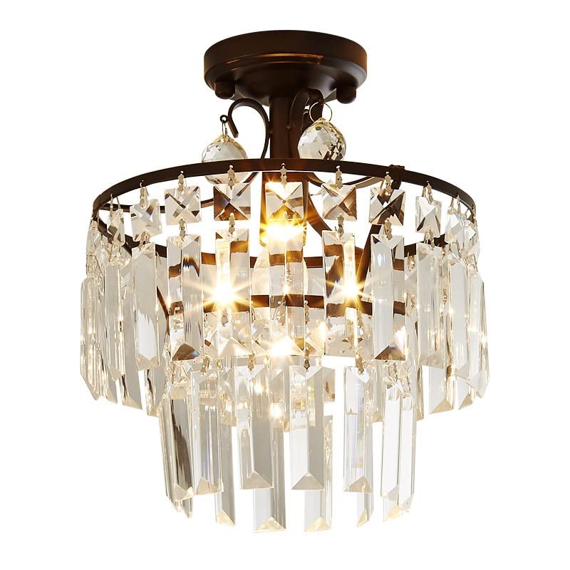 Ceiling Lights Crystal Ceiling Light Shade, Modern Semi Flush Mount Chandeliers with Crystal Droplets, Chrome Finish, Elegant Ceiling Lighting for Bedroom Living Room
