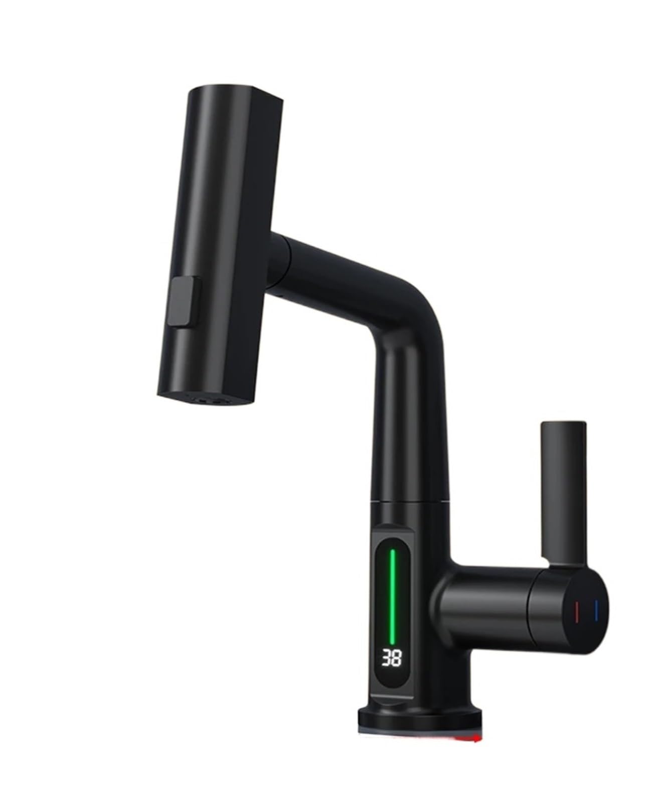 Soywim Black With Screen Waterfall Basin Faucet With Temperature Digital Display, Pull Out Stream Sprayer Hot Cold Water Tap, Mixer Bathroom Faucets,High-Pressure Resistant(Black With Screen)