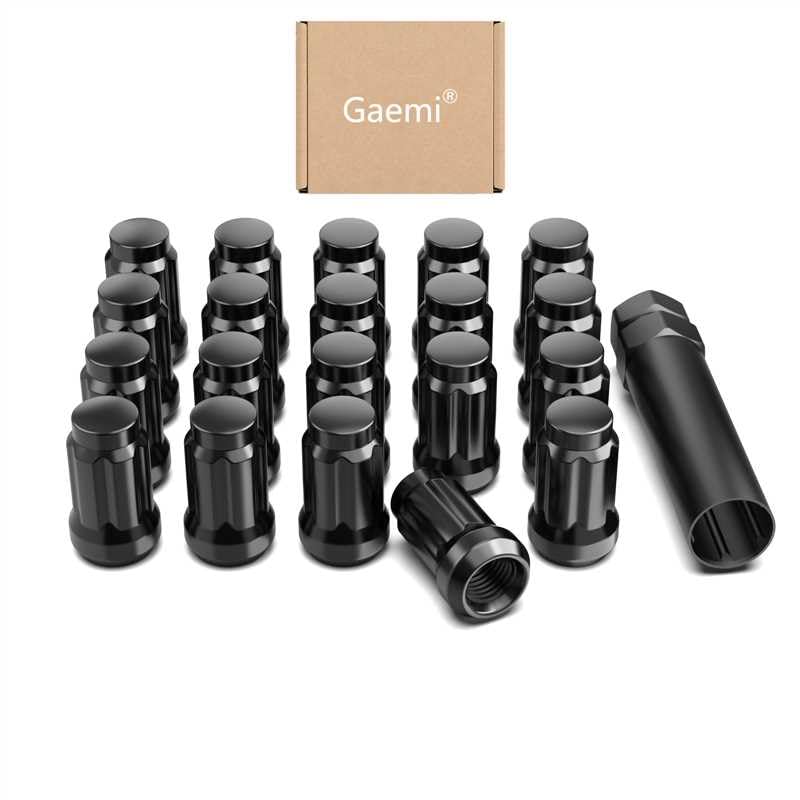 Image of Gaemi M10x1.25 Spline Lug Nuts Black, 20 Pack | 6 Spline Design, 1.38 inch Tall, 3 /4 inch Hex Conical Seat 60, Includes 1 Socket Key, For Aftermarket Wheels