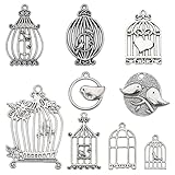 SUNNYCLUE 1 Box 54Pcs 9 Styles Bird Charms Bulk Animal Charm Spring House Antique Silver Tibetan Alloy Birdcage Charm for Jewelry Making Charms Supplies DIY Necklaces Bracelet Earrings Keychain Adult