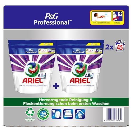 Ariel Professional All-in-1 Pods Color Waschmittel, 90 Waschladungen, (2 x 45 Kapseln), Ausgezeichnete Fleckentfernung schon ab der ersten Wäsche