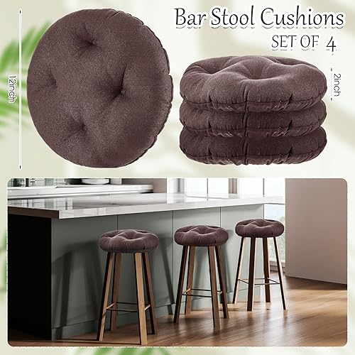 Image of Marsui 4 Pieces Bar Stool Cover Non Slip Padded Cushion, 12 Inch, Brown
