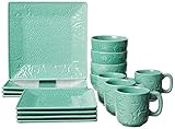 8,75 Salatteller HiEnd Accents Savannah Westerngeschirr-Set, 16-teilig, Speiseteller: 27,3 cm, Salatteller: 22,2 cm, Tasse: 473 ml, Suppenschüssel: 14,6 cm, Türkis
