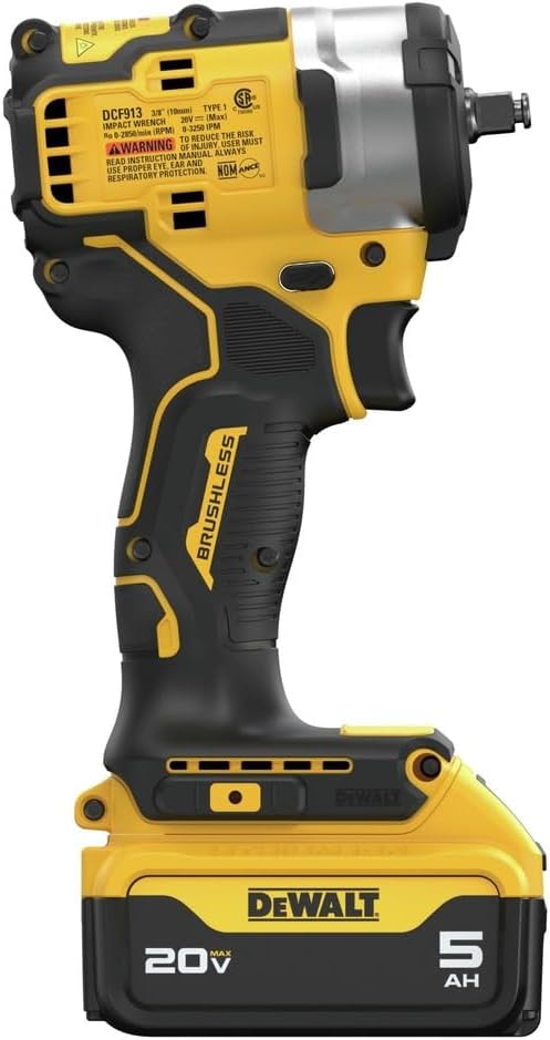 DEWALT DCF913P2R 20V MAX Brushless Lithium-Ion 3/8 in. Cordless Impact Wrench with Hog Ring Anvil Kit with 2 Batteries (5 Ah) (Renewed)