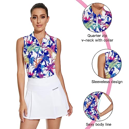 Soneven Women's Sleeveless Golf Top Floral Athletic Golf Wear Moisture Wicking Sleeveless Polo Quick Dry2