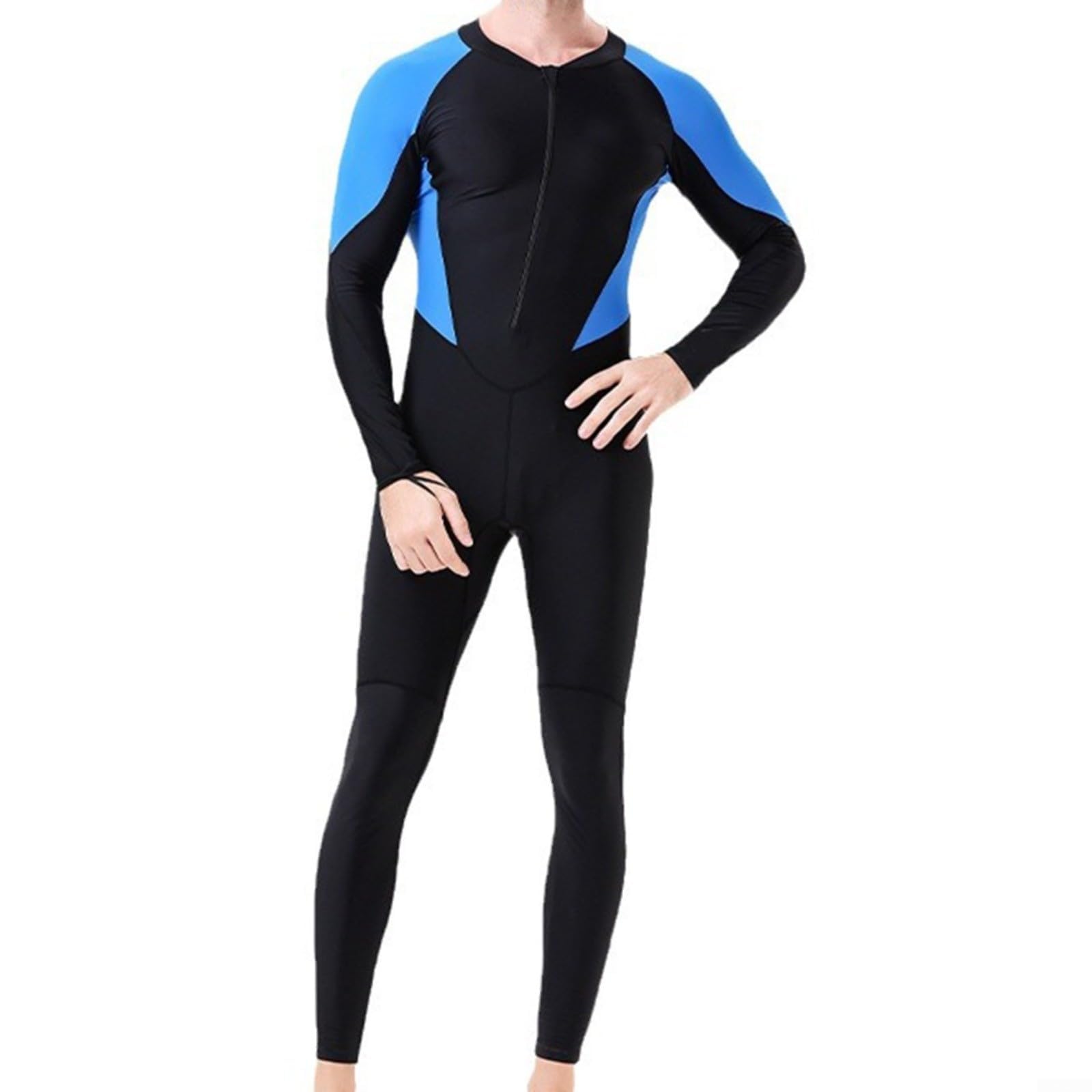 Evenoonest Mens Wetsuit, 1.5mm Neoprene Full Body Diving Suit Hooded Front Zip Quick Dry for Scuba Snorkeling Surfing Black Blue(M)