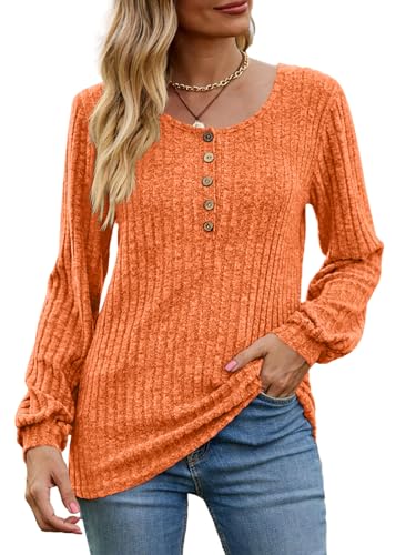 Image of DB MOON Womens Lightweight Sweaters 2026 Long Sleeve Henley Shirt Fall Casual Crewneck Tunic Tops