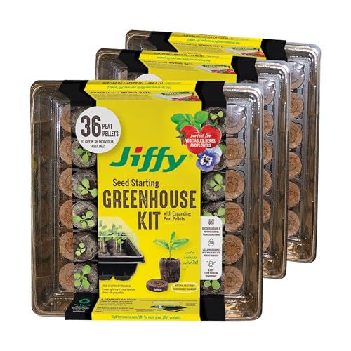 Jiffy Seed Starting Tray Kit - 36 Cell Bonus 3 Pack Seeding Starter Kit - 11 x 11 x 4.25 in - Plastic