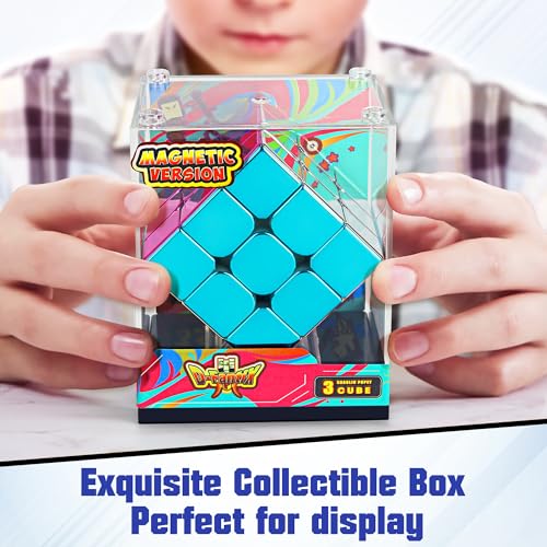 Image of D-FantiX Mirror Reflective Magnetic Speed Cube 3x3x3 with Display Stand, Shiny Metallic Color Fidget Toys for Kids 8-12, Original Stickerless Magic Cube Travel Toys, Birthday Gifts for Teen Girls Boys
