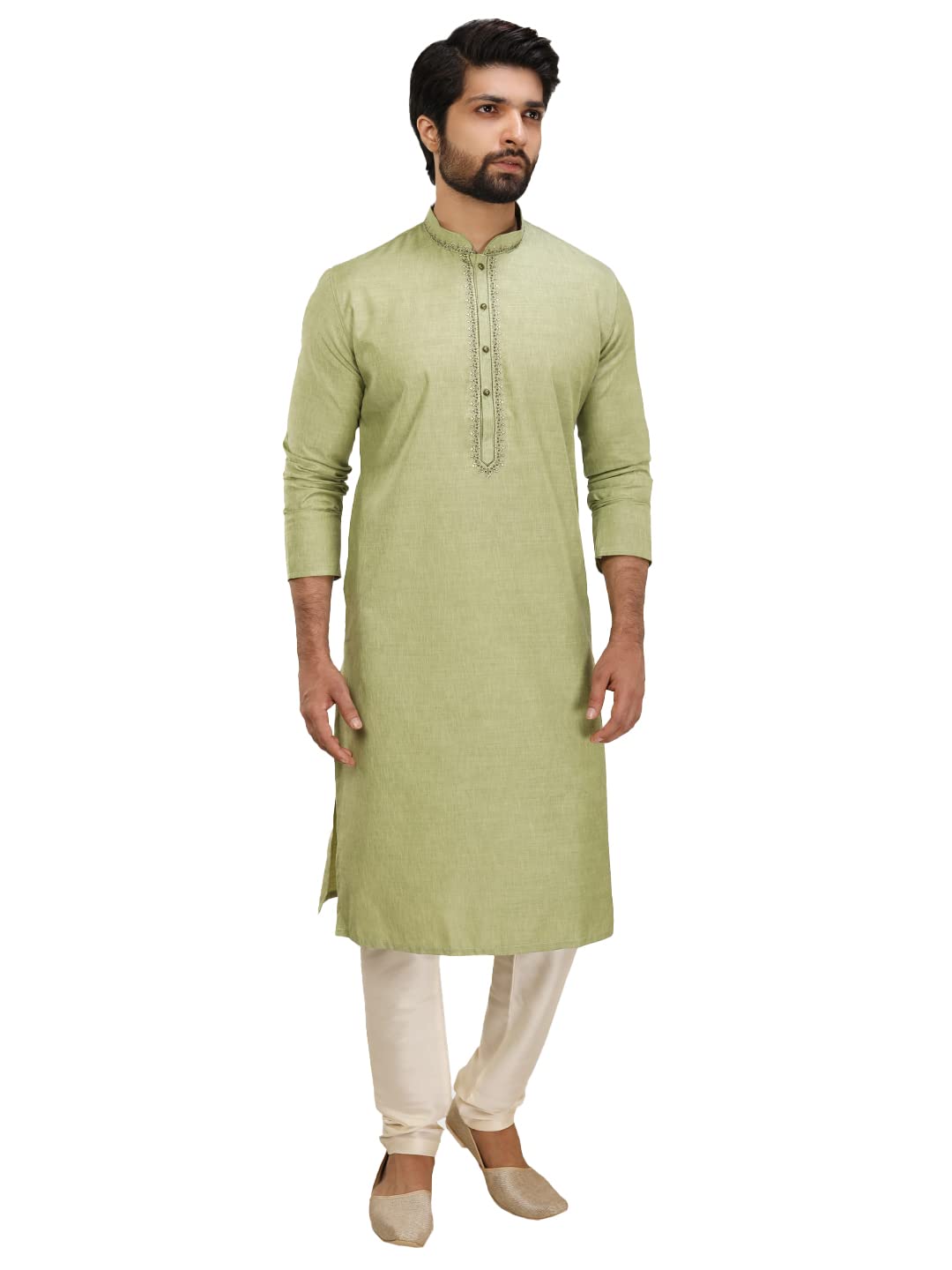manyavar Men's Viscose Blend Solid Kurta Churidar Set (2pcs)-picture-26