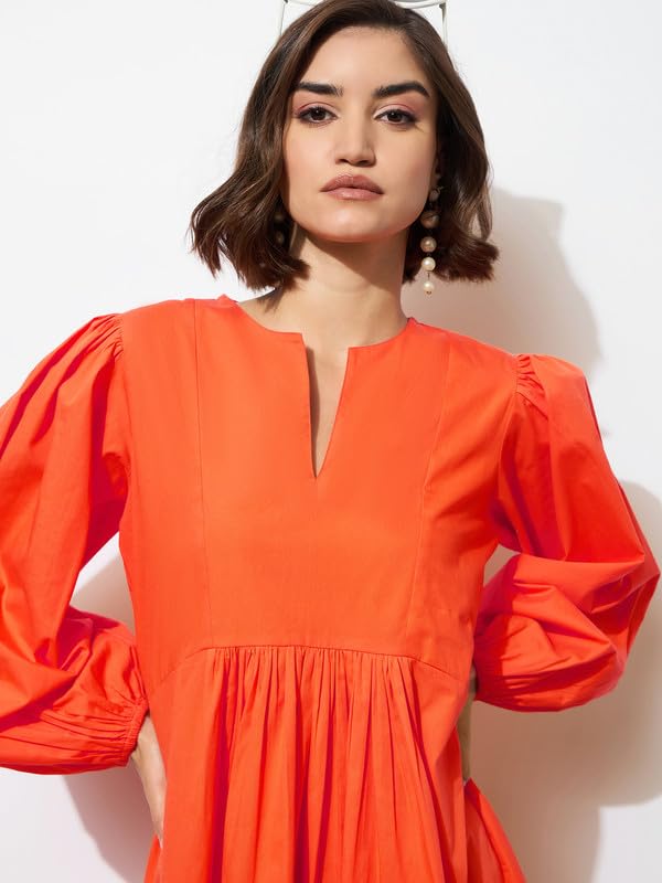 Image of barcino Black Poplin Puff Sleeves Gathered Loose Dress