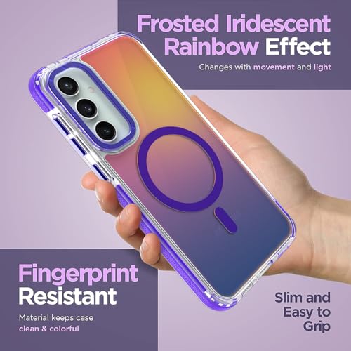 Image of Magnetic Case for Samsung Galaxy S23 FE 5G [Compatible with Magsafe] [Cute Fashion Fluorescent Design] [1 Screen Protector] Slim Translucent Matte Case for Galaxy S23 FE 5G 6.4 inch, Purple