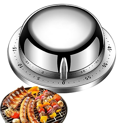 Contador del tiempo de cocción, temporizador mecánico redondo de 72 Db, temporizador de cuenta regresiva de acero inoxidable, batería plateada sin temporizador de cocina, recordatorio de 5 segundos