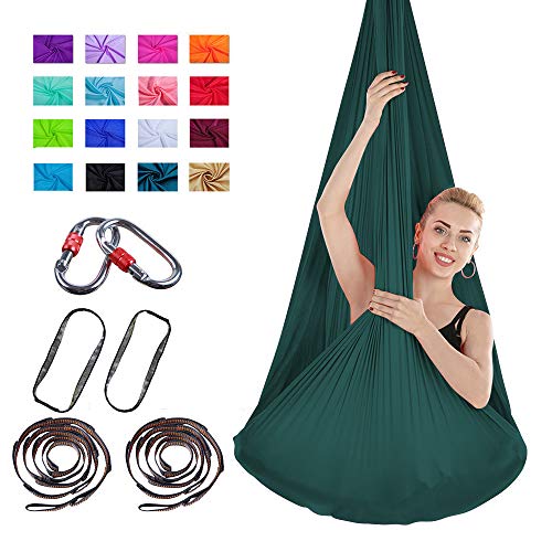 Aerial Yoga Hammock -Healthy Model Life Premium Aerial Silk Yoga Swing Antigravity Yoga, Improved Flexibility & Core Strength,dark green
