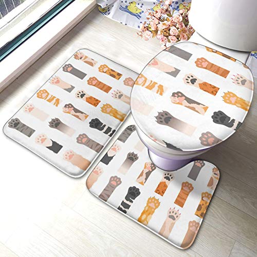 MBNGGAB Badematte + Konturmatte + Toilettendeckelbezug, Katze Muster Katze Krallen 3 Stück Badematte Set, mit rutschfester Klebeunterseite