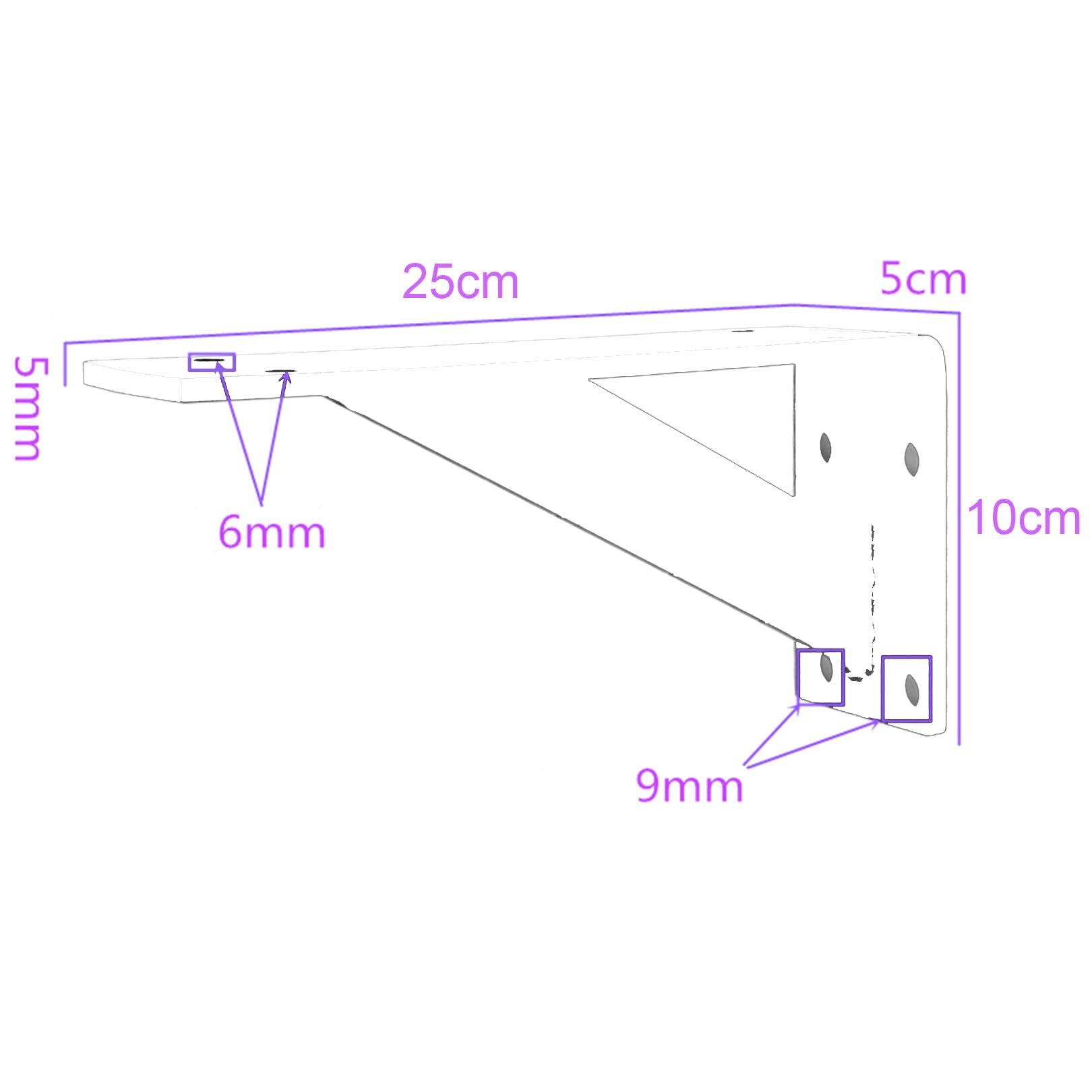 2 Piezas Escuadras para Estanterias Metalicas,Soportes de Estante Flotante,Soportes Triangulares de 90 Grados Angular de Montaje en Pared Pesados,con Tornillos (25cm x 10cm,Blanco)