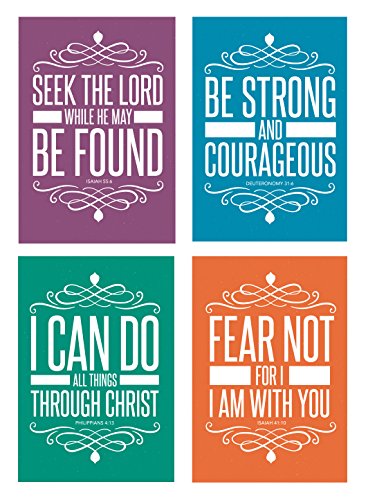 Christian Assorted (32 Pack) CARDS Religious Bible Quotes Scripture Motivational Inspirational Famous Verse Biblical Spiritual Bible Church Encouragement Set (4x6 Inches) 4 Designs, 8 of Each