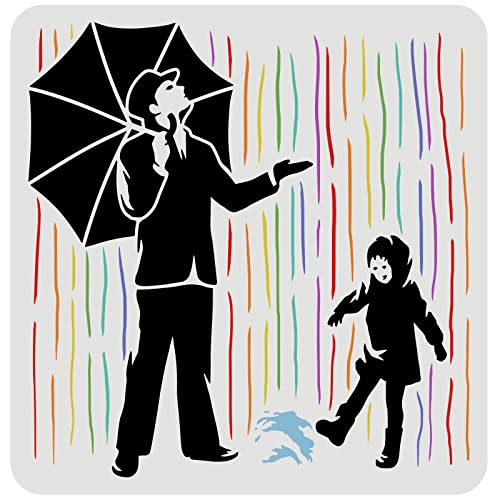 FINGERINSPIRE Banksy Stencil 30x30cm Reutilizable Banksy - Stencil de Lluvia Colorido Hombre Bajo el...