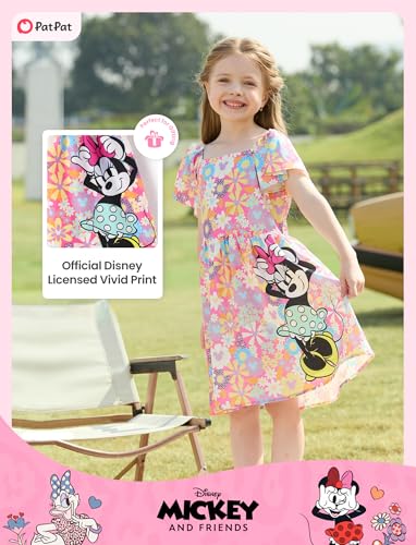 Image of Disney Stitch Minnie Frozen Elsa Princess Girls Backless Dress Off Shoulder /Short Sleeve Cinched Waist Kids Clothes Ages 2-13
