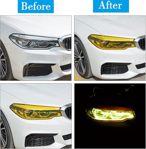 Image of HOME13 Self Adhesive Auto Car Tint Headlight Taillight Fog Light Vinyl Smoke Film Sheet Sticker Cover Car & Bike Protection Film (Yellow, 24x100 inch)