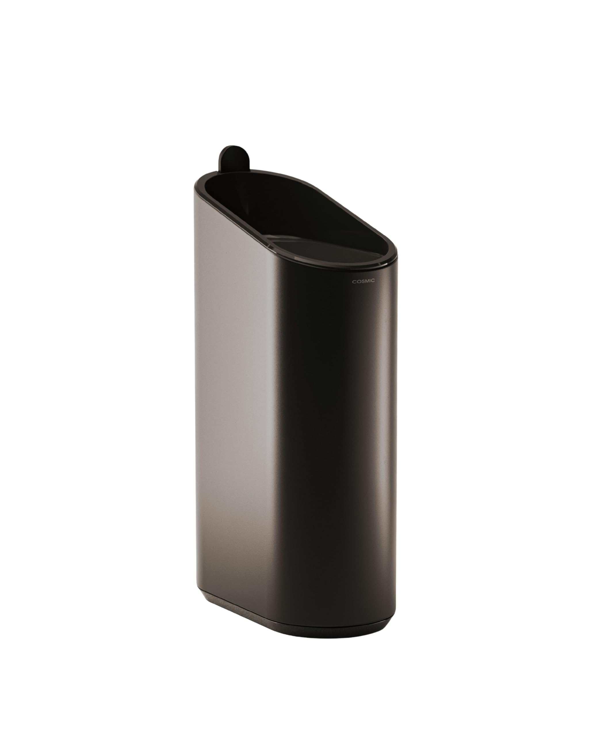 COSMIC Flat Pattumiera da Bagno e Cucina Compatta con Apertura a Pulsante dal Design Ovale e Capacità di 2,5L. Secchio della Spazzatura con Coperchio Piccolo per Bagno di Colore Nero Opaco