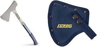 ESTWING Camper's Axe - 26" Wood Splitting Tool with All Steel Construction & Shock Reduction Grip - E45A and NO.9 Blue Replacement Sheath For E45A & E44A - Estwing