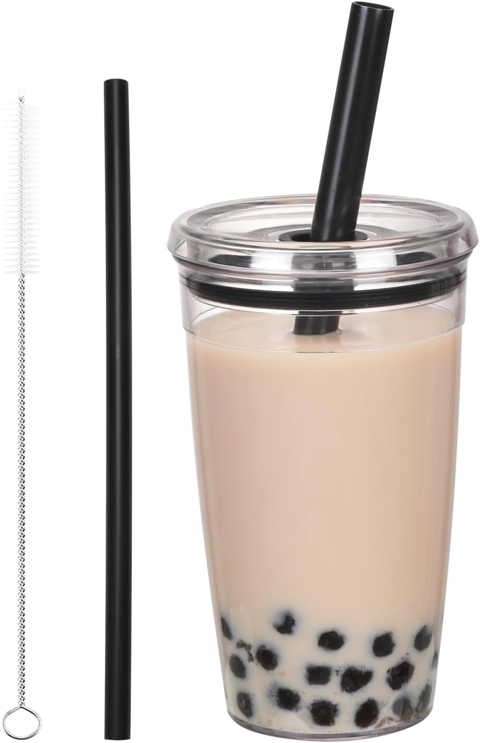 CJWLKJ Tritan Plastic Tumbler with Lid and Straw, 16oz Premium Insulated Iced Coffee Cups, Reusable Plastic Cups with Lid and Straw, Black